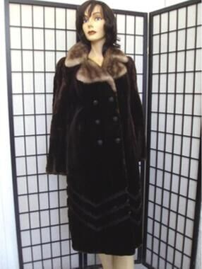 ~MINT BROWN SHEARED BEAVER FUR COAT JACKET W/ MINK COLLAR WOMEN WOMAN SZ 4